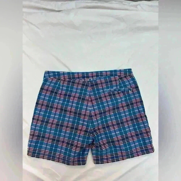 Bugatchi NEW Men’s Red White and Blue Plaid Textured Lightweight Swim Trunks - Picture 7 of 13